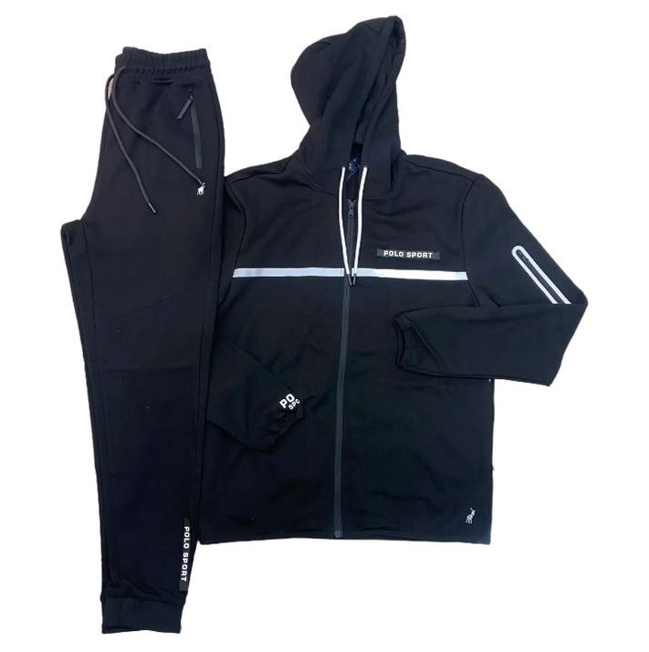 Polo - Mens Sport Tech Hooded Long Sleeve Track Suit Set - Black | Shop ...