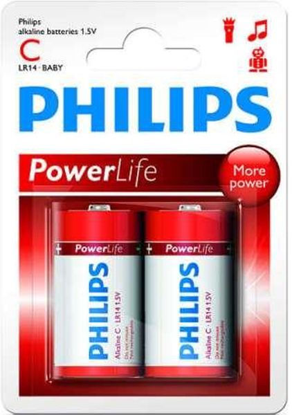 Philips PowerLife Battery Type C / LR14 Alkaline- 2 Per Pack