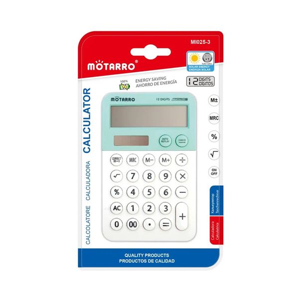Motarro MIO25-3 Comfortable 12 Digit Calculator Solar Energy Charging