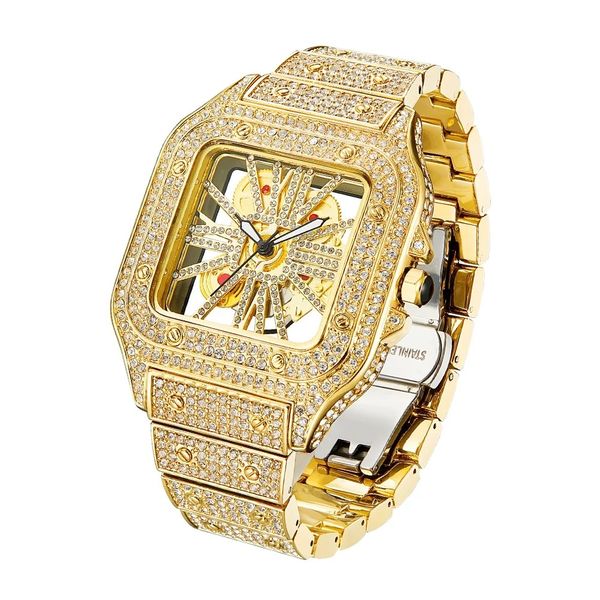 Gold Iced Out Skeleton Baller Square Watch for Men