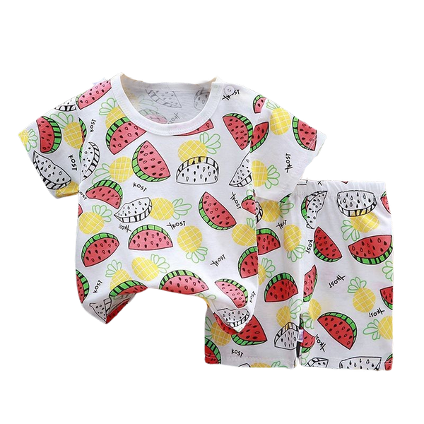 Girls Short Sleeve Summer Pyjamas - Watermelon And Pineapple