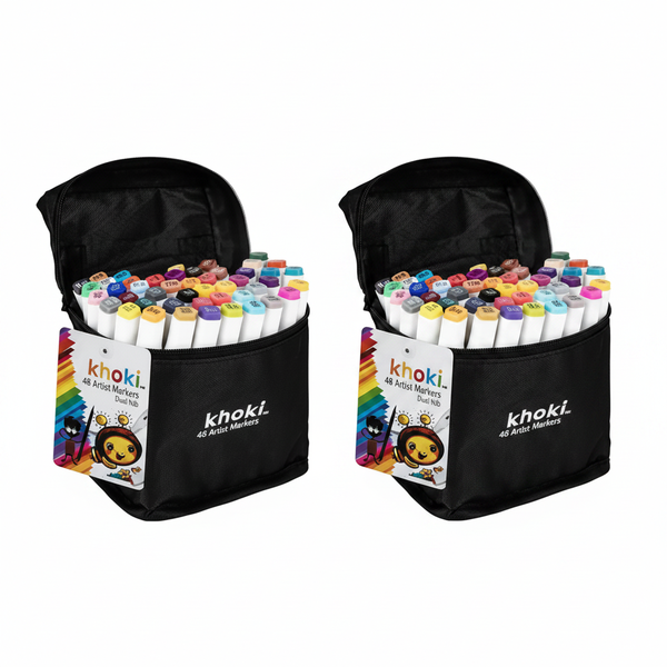 Khoki 48 Piece Dual Nib Artist Markers Set - Vibrant Colours for - 2 Pack