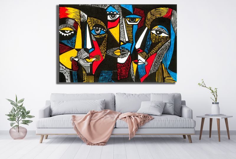 0026 Linocut Abstract Canvas Wall Art
