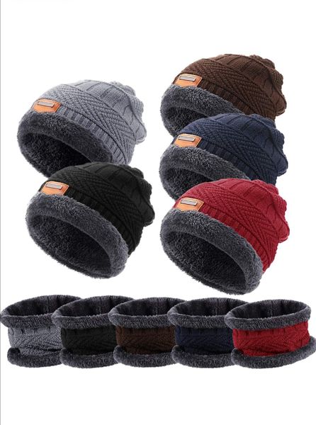 Winter Beanie Hat Scarf Set Fleece Lined Warm Multi-Color Men Women -5 Set