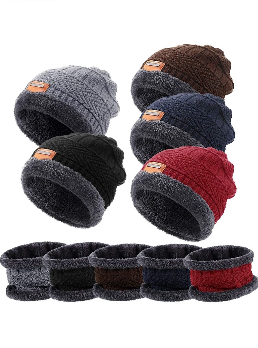 Winter Beanie Hat Scarf Set Fleece Lined Warm Multi-Color Men