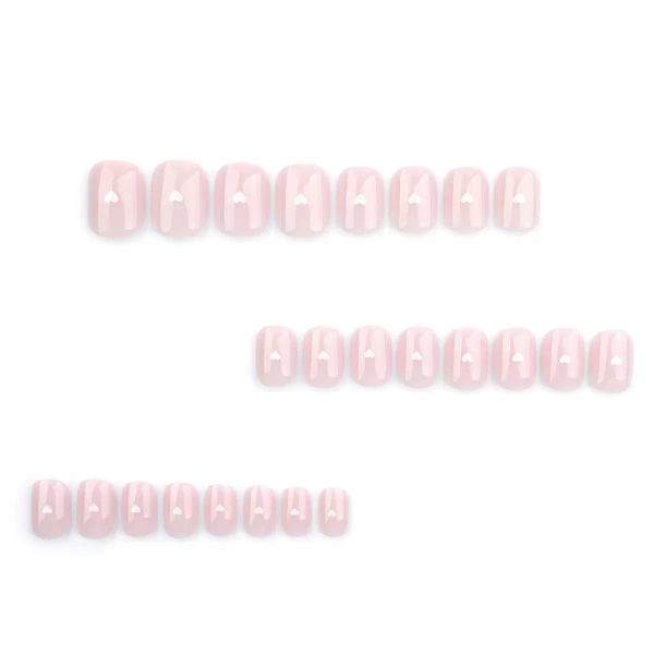 Pink French Minimalist Nail Art With White Heart Shaped False Nails