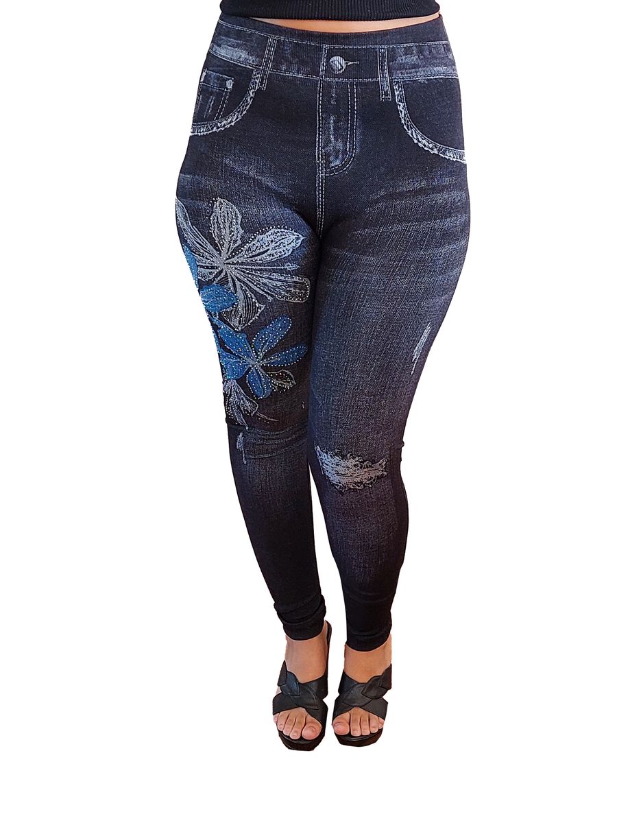 Cassie Dee Black Floral Studded Denim Look Leggings, Shop Today. Get it  Tomorrow!