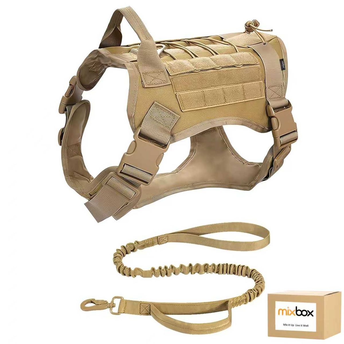 Mix Box Tactical Dog Harness Training Vest with Bungee Lead for 15kg
