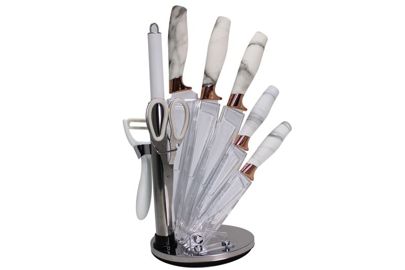 9 Piece Stainless Steel Rotating Kitchen Knives Scissors &amp; Peeler Set