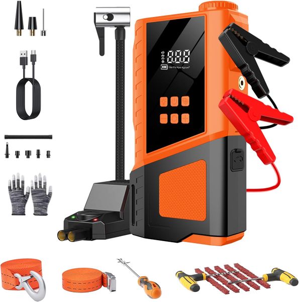 8-in-1 Jump Starter Power Pack with Air Compressor, 12V Car Battery Jump