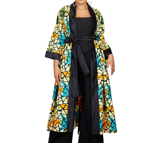 Selphies African Print Long Colorful Pop Kimono with Belt