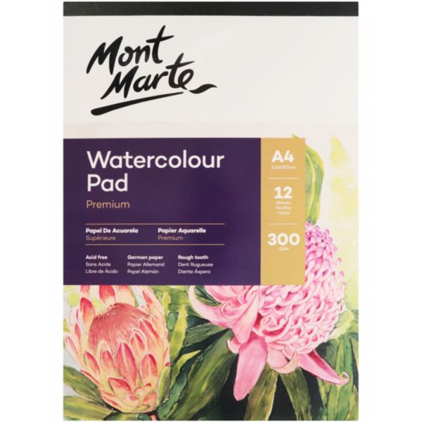 Mont Marte Premium Watercolour Pad A4 300gsm 12 Sheet