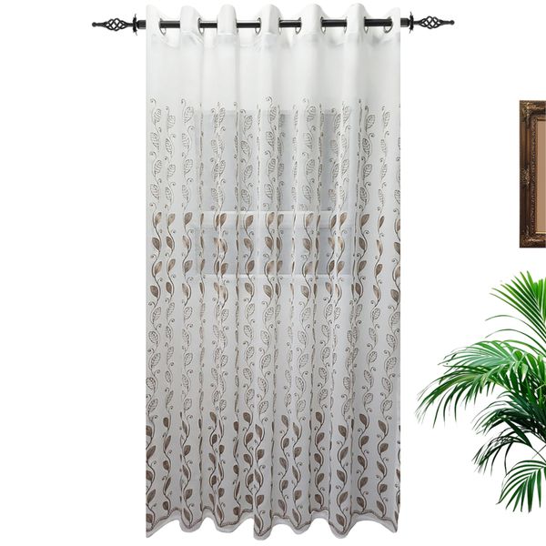 Leaf Stripe Voile - Brown - Eyelet image