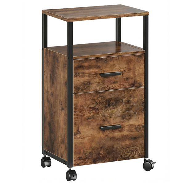 2 Drawer Mobile File Cabinet-Rolling Printer Stand with Open Storage Shelf