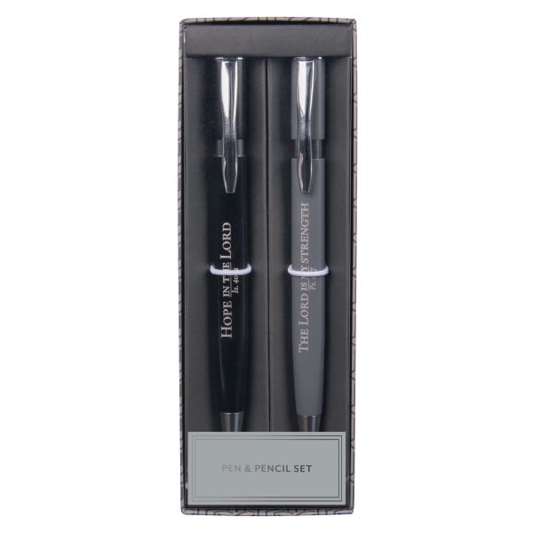 Pen and Pencil Set - Hope in the Lord &amp; The Lord Is My Strength, Black Grey
