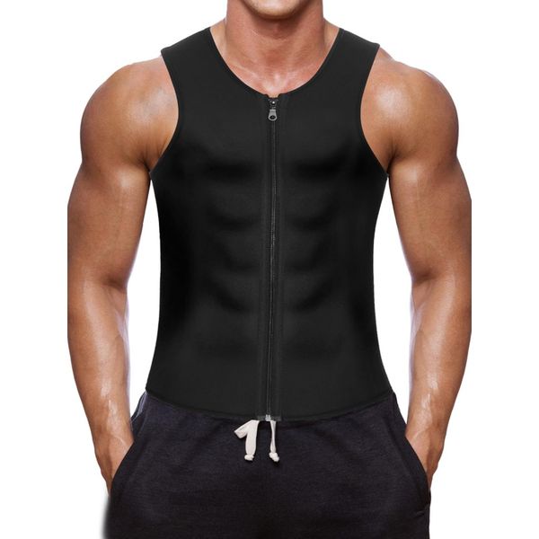 Men Neoprene Sauna Waist Trainer Vest Zipper Corset Body Shaper