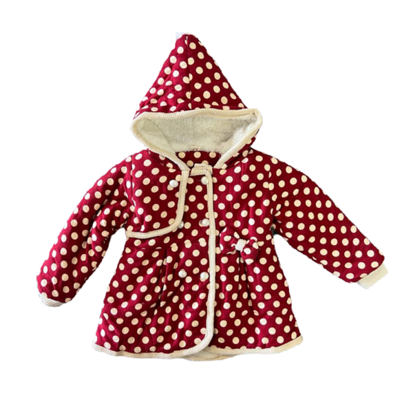 Kids Very Warm Cute Cotton Padded Hooded Coat Dotted Jacket