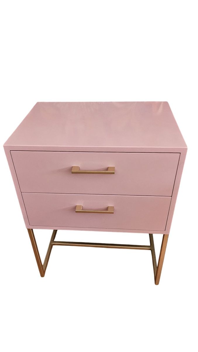 Jewel Bedside Pedestal 2Drawer Gold Steel Frame -Pink