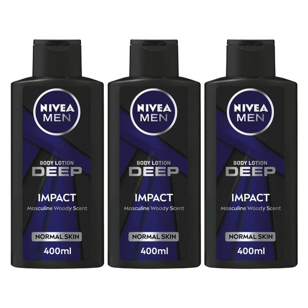 NIVEA MEN Deep Impact Body Lotion with Black Carbon, 400ml, Pack of 3