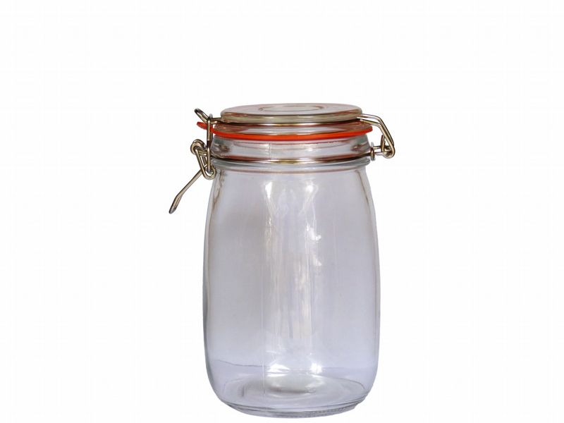 Set of 2 Glass Storage Jar with Metal Clip 1.L