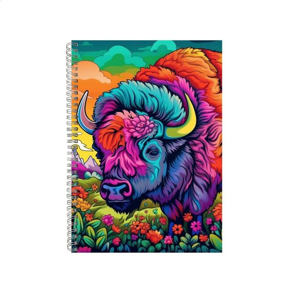 American Bison Colorful Fur Neon Notebook Gift Idea A4 Notepad Pad 70