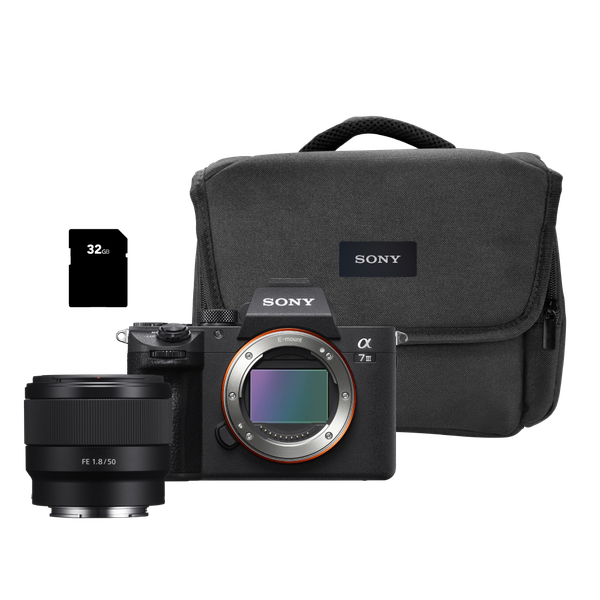 Sony a7 lll 24MP Mirrorless Camera + FE 50mm f/1.8 Lens + Bag + Card