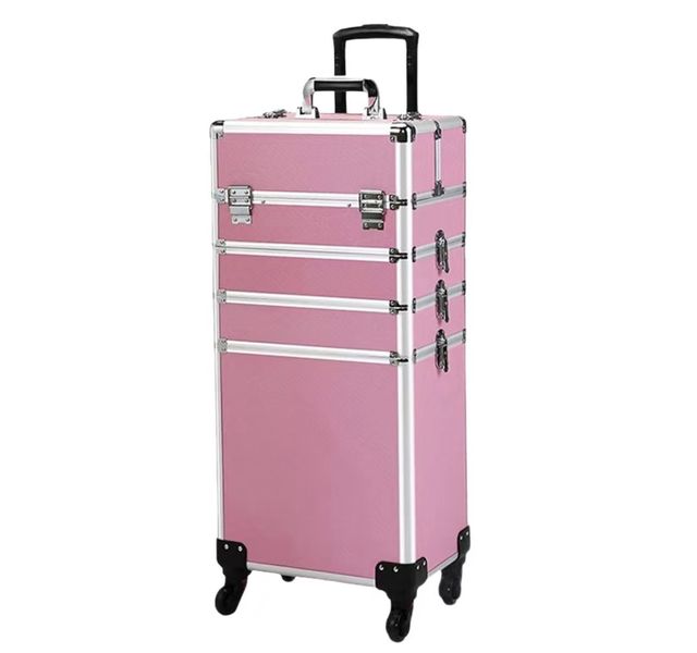 4 in 1 Pink Professional Aluminium Frame Makeup Trolley Train Case