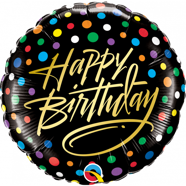 18 Inch Foil Round Birthday Gold Script &amp; Dots