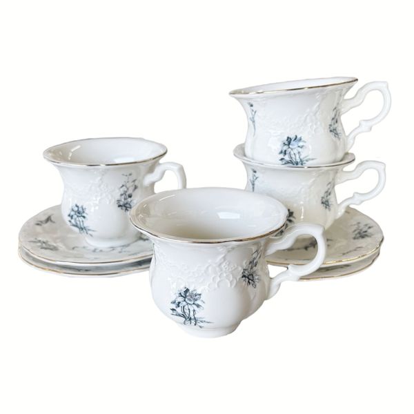 I-23-4 Set of 4 - Blue Daisy Cups and Saucers (250ml)