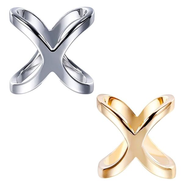 Crosselle Scarf Shirt Buckle Silver &amp; Gold X-Knots Metal Scarf Ring Set