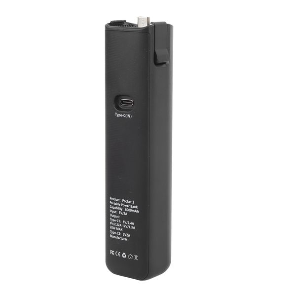 Camera Battery Grip 15cm 6000mAh Charging Type C Compatible with Pocket 3