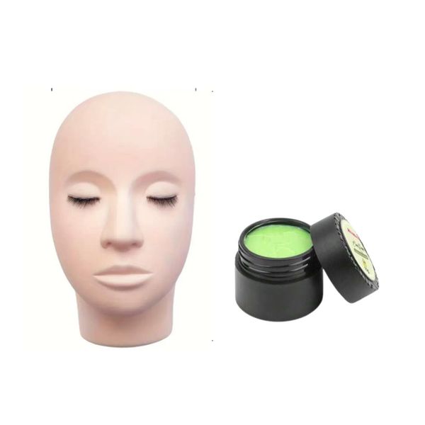 Eyelash Extension practice head with realistic lashes + Adhesive Remover
