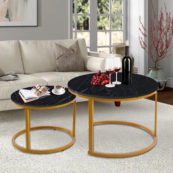 Nesting Coffee Table Round End Table Set of 2 Wooden Stacking Side Tables