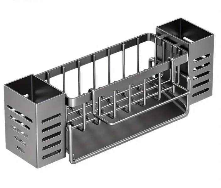 Modern Sink Organizer, 3-Compartment, Self-Draining &amp;Towel Holder