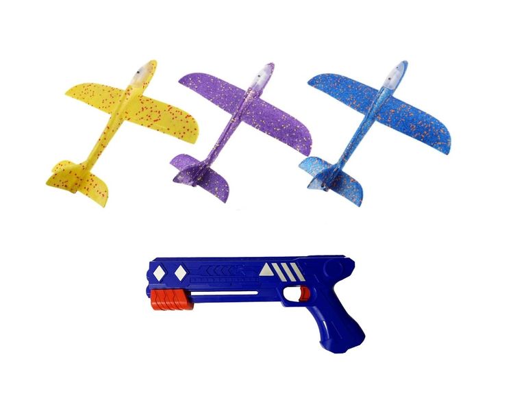 BossToys 3xOutdoor Interactive LED Foam Glider Catapult Plane With Launcher