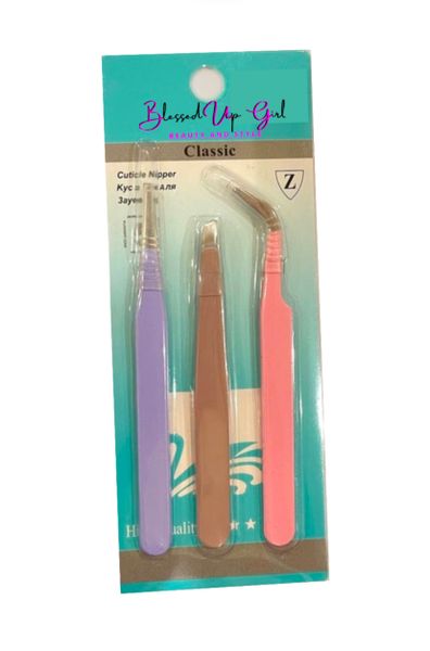 Blessed Up Girl~ 3 Piece Professional Multi-Colour Tweezer Set
