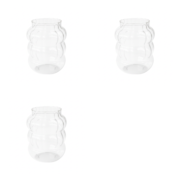 3 Pack Glass Striped Modern Cup 650ml - Transparent