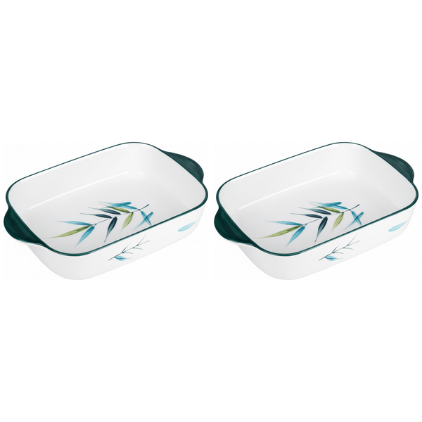 2 Pack Porcelain Baking Tray With Two Handles - Blue And White
