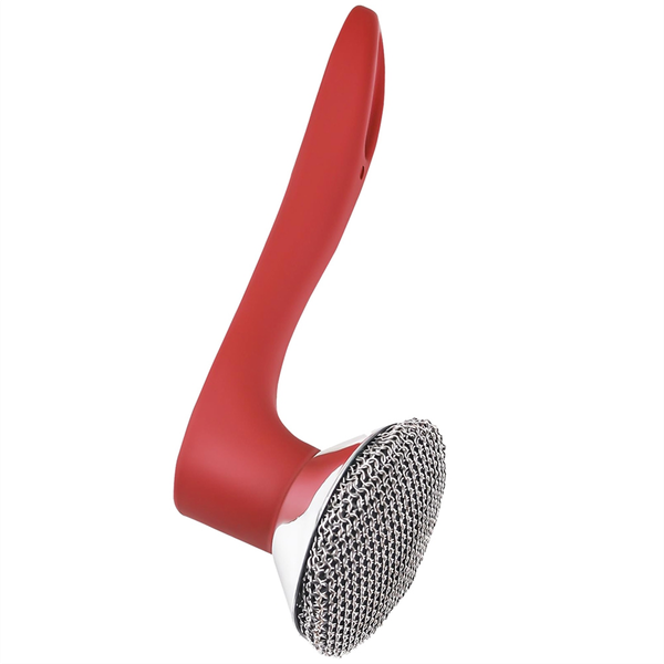 Cast Iron Scrubber with Good Grip Handle - Welded Fine Chain Mail Scrubber