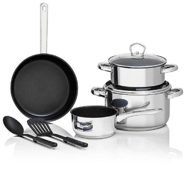 8 Piece Stainless Steel Non Stick Set With Glass Lids