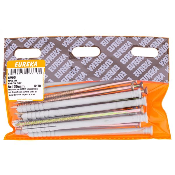 EUREKA Nail-In Anchor Nylon Countersunk 8 x 135mm Q:10 6V90