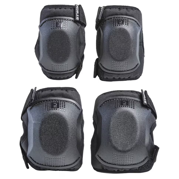 Btwin One Size Cycling Elbow and Knee Protectors Set 3-6 Years - Black