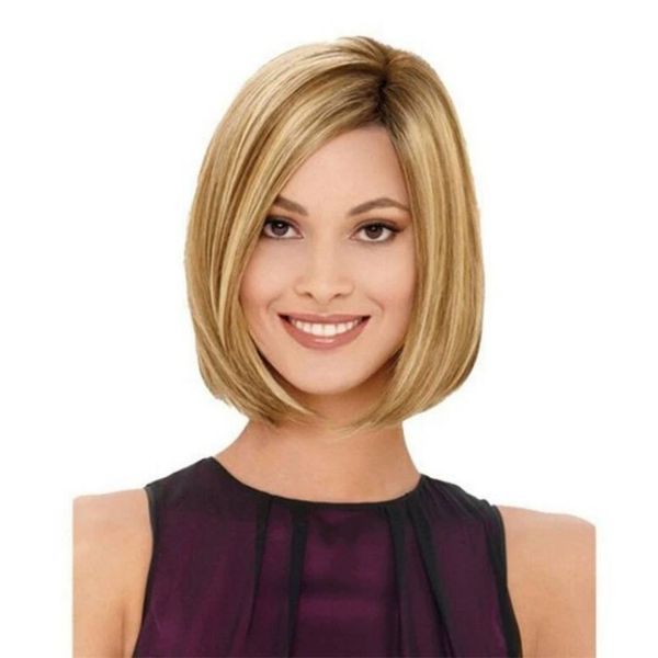 Fashion Bobo Head Dyed Short Straight Hair Chemical Fiber Silk Wig
