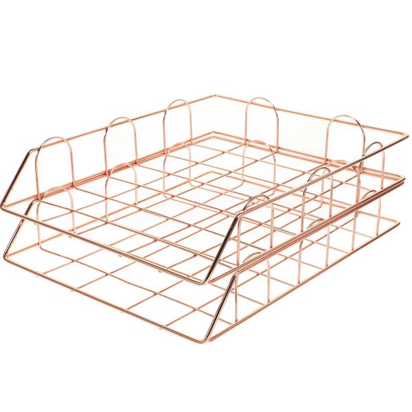 2Pcs Metal Desk File Organizer Office Storage Basket,Magazine Holder