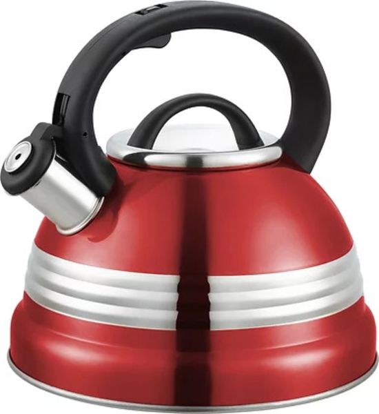 Kettle 3L Whistling With Stainless Steel Border - Kitchen Essentials - Red