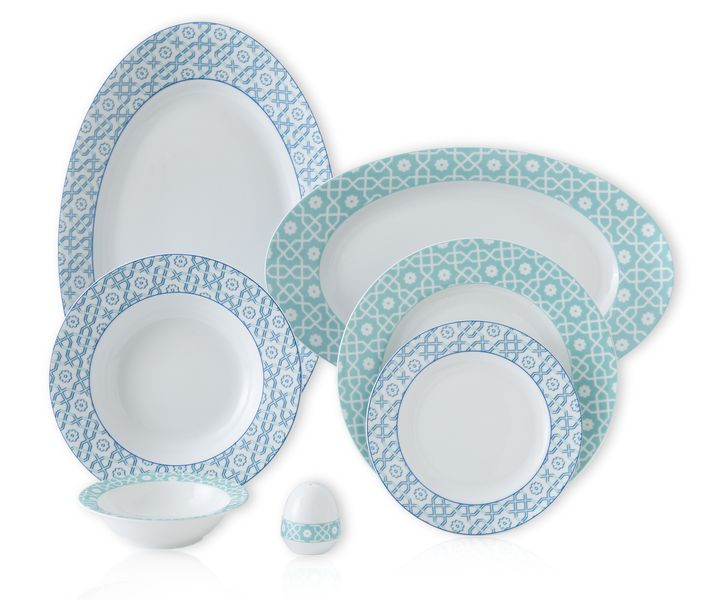 Zarin Home Porcelain – Meybod Dark Blue Turquoise - 28 Piece