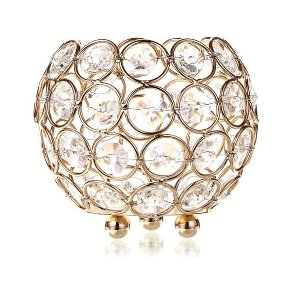 Velta - Crystal Bowl Sparkly Romantic Candle Holder Stand - Gold