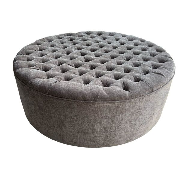 Round Diamond Button Ottoman - Solid Wooden Frame