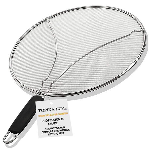 TopikaHome-33cm 3-in-1 Splatter Screen, Stainless Steel Fine Mesh Guard