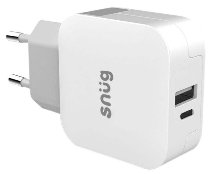Snug 30W 2 Port Wall Charger With Type-C Cable - White